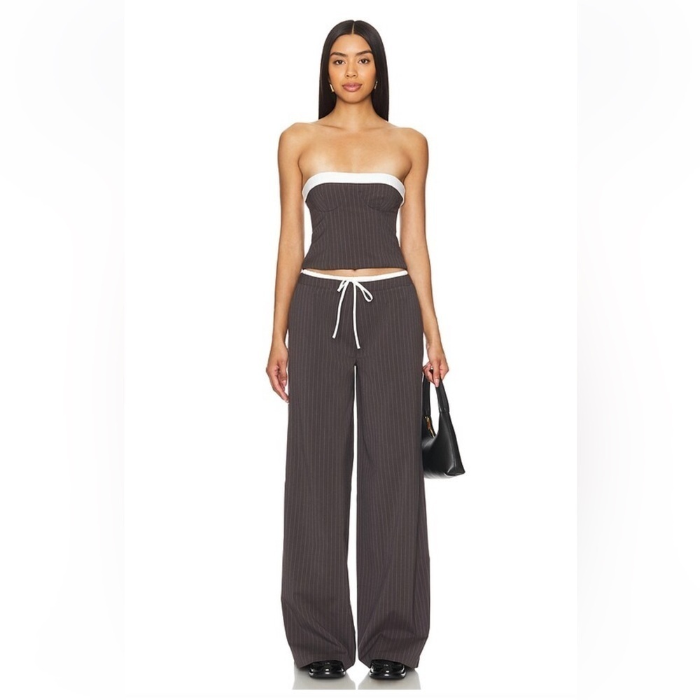 Lovers + Friends Ashley Pants Grey Pinstripe Charcoal Wide-Leg Revolve XS